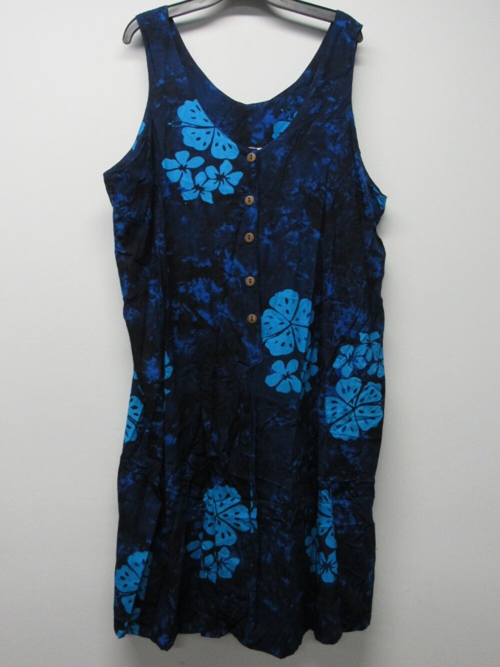 Young Fashion Blue Batik Hawaiian Tropical Floral Knee Length Dress Women's XL